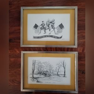 Vintage Goff Prints Set Of 2 Old North Bridge Bicentennial Pictures